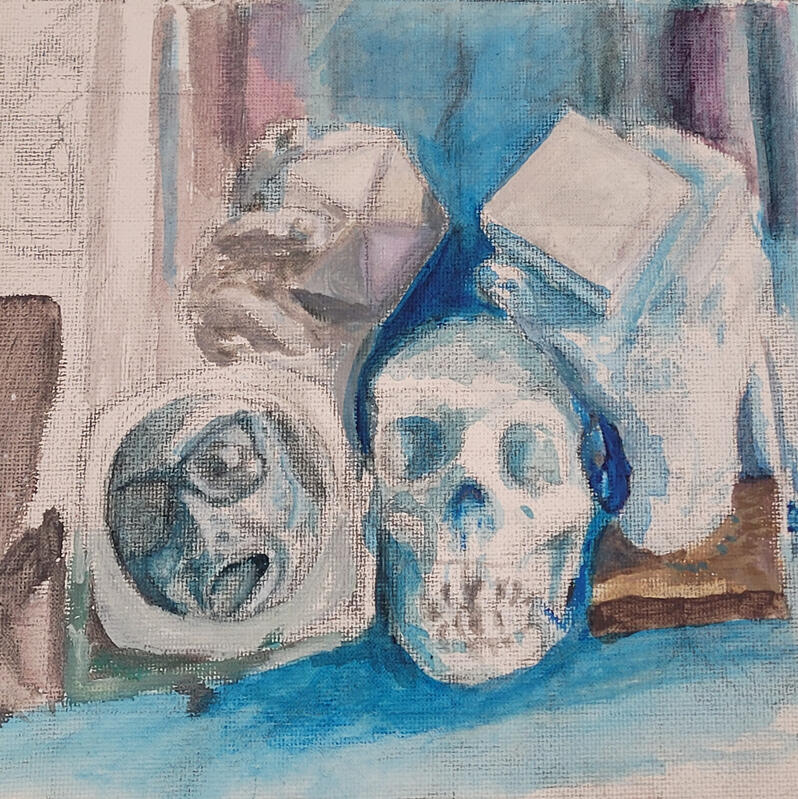 Object study Made by me, aryclic on small canvas, featuring luca in the mirror