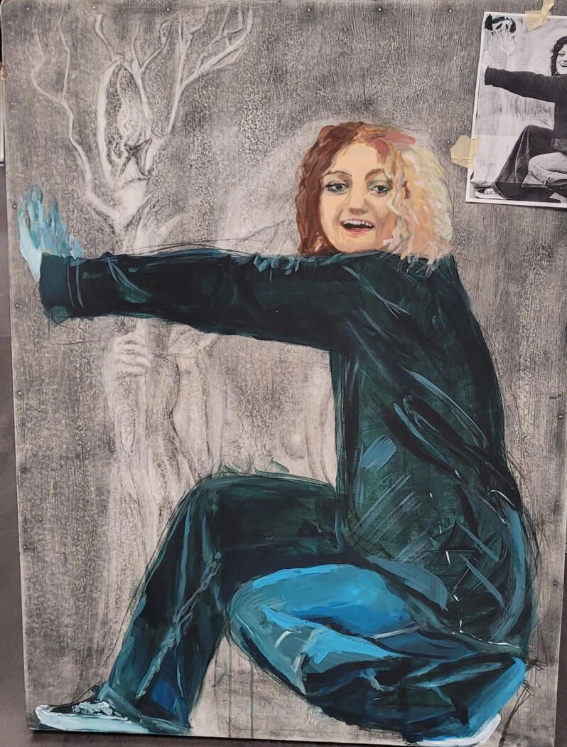 Lifesized lover Made by me, aryclic ontop of charcoal, on wood panel
